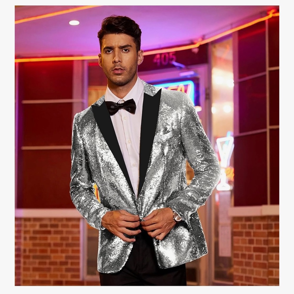 Men's Silver Sequin Blazer